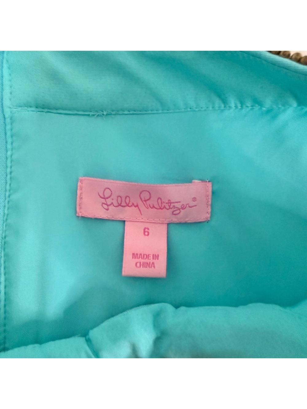 Lilly Pulitzer Aqua Blue Sleeveless Dress Size 6 with Embellished Neckline - Picture 3 of 7